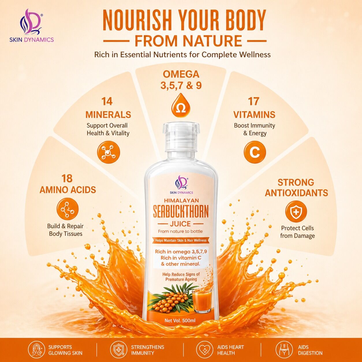 HIMALAYAN SEABUCKTHORN JUICE — From nature to bottle An anti ageing formula. -500 ml