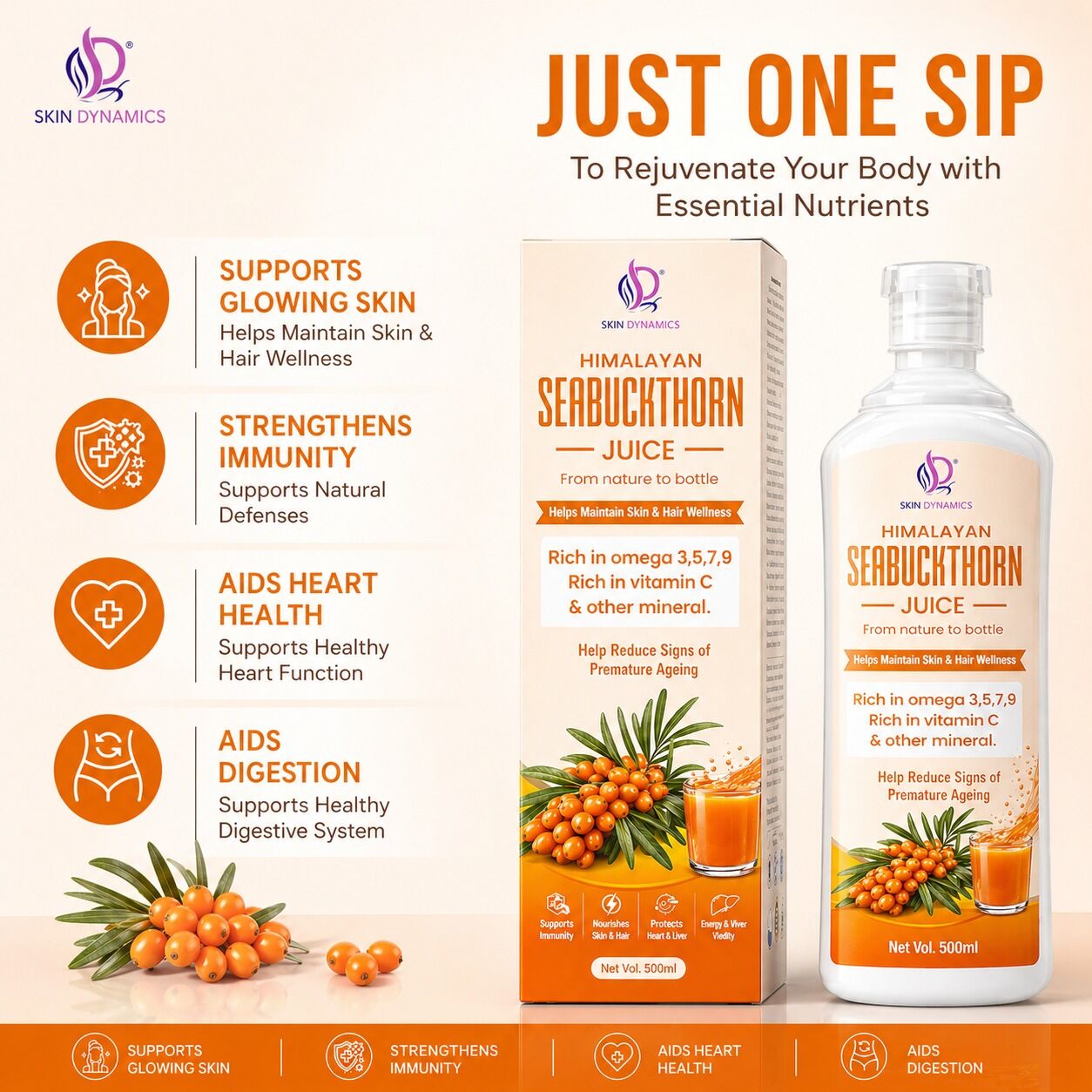 HIMALAYAN SEABUCKTHORN JUICE — From nature to bottle An anti ageing formula. -500 ml - Image 4