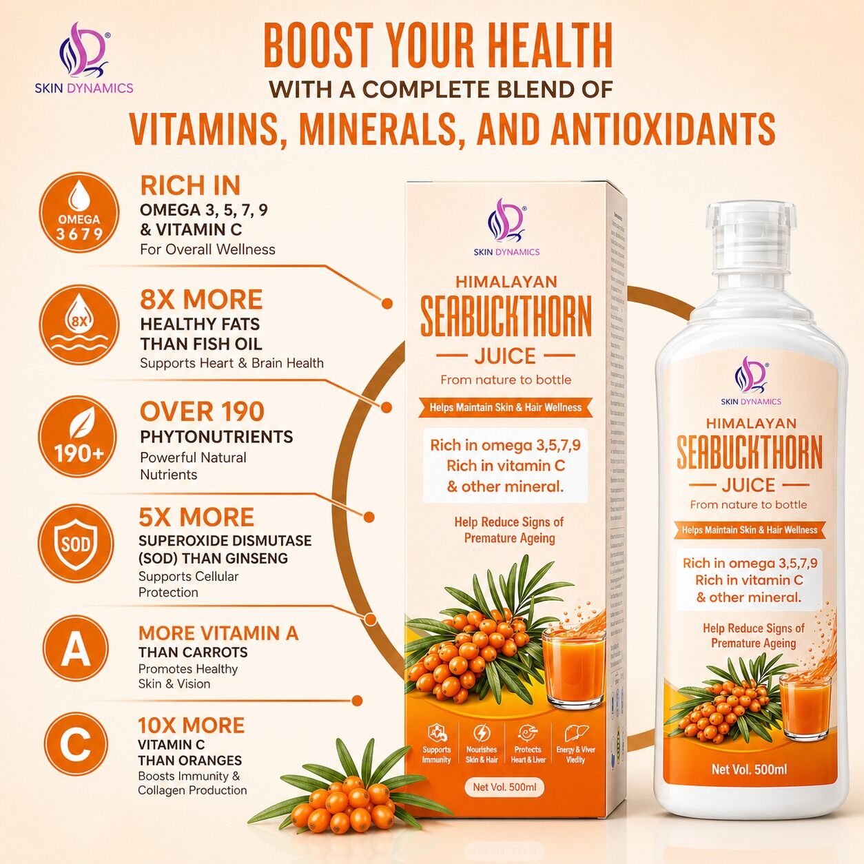 HIMALAYAN SEABUCKTHORN JUICE — From nature to bottle An anti ageing formula. -500 ml - Image 5